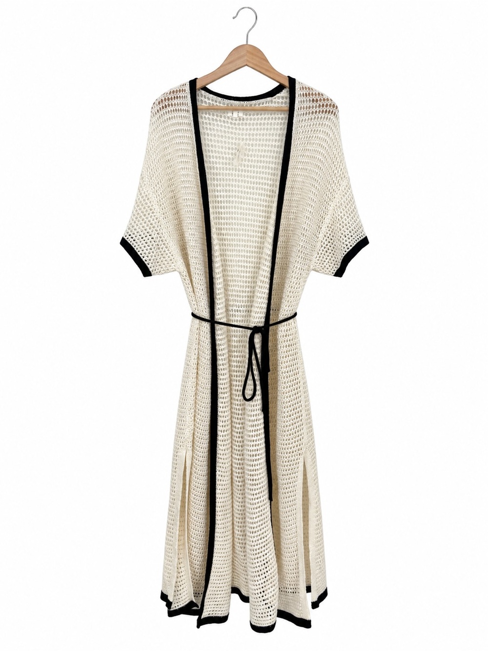 Aerie Ivory Crochet Open Knit Long Duster Cardigan Robe L/XL NWT Belt Swim